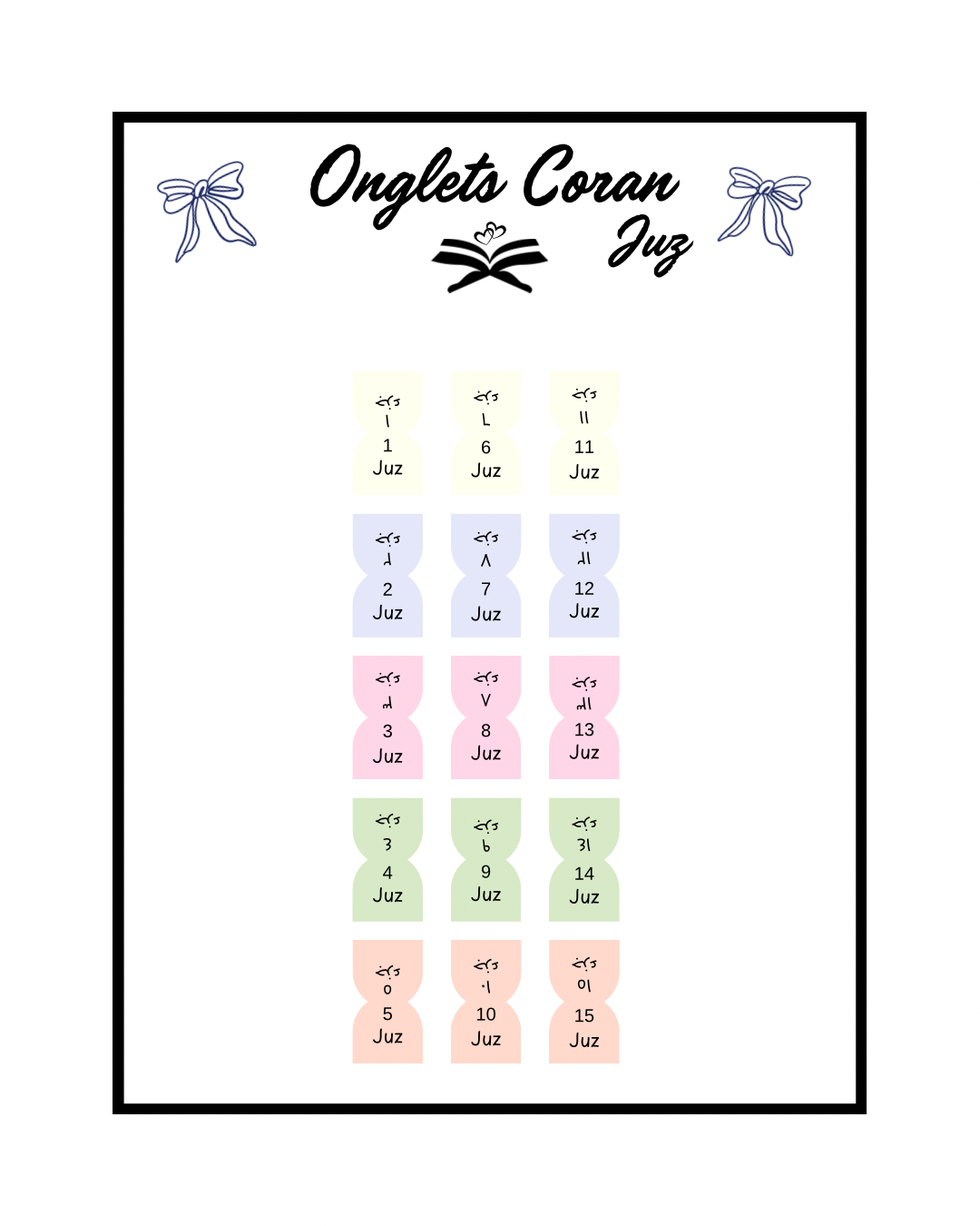 Onglets Coran Juz Pastel