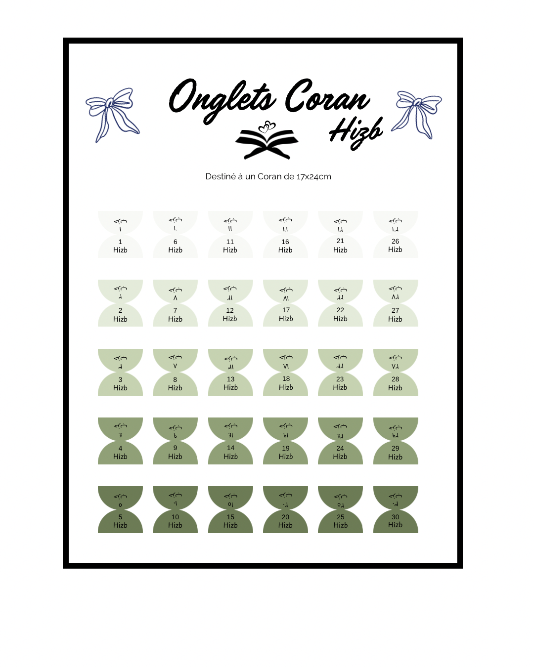 Onglets Coran Hizb Olive