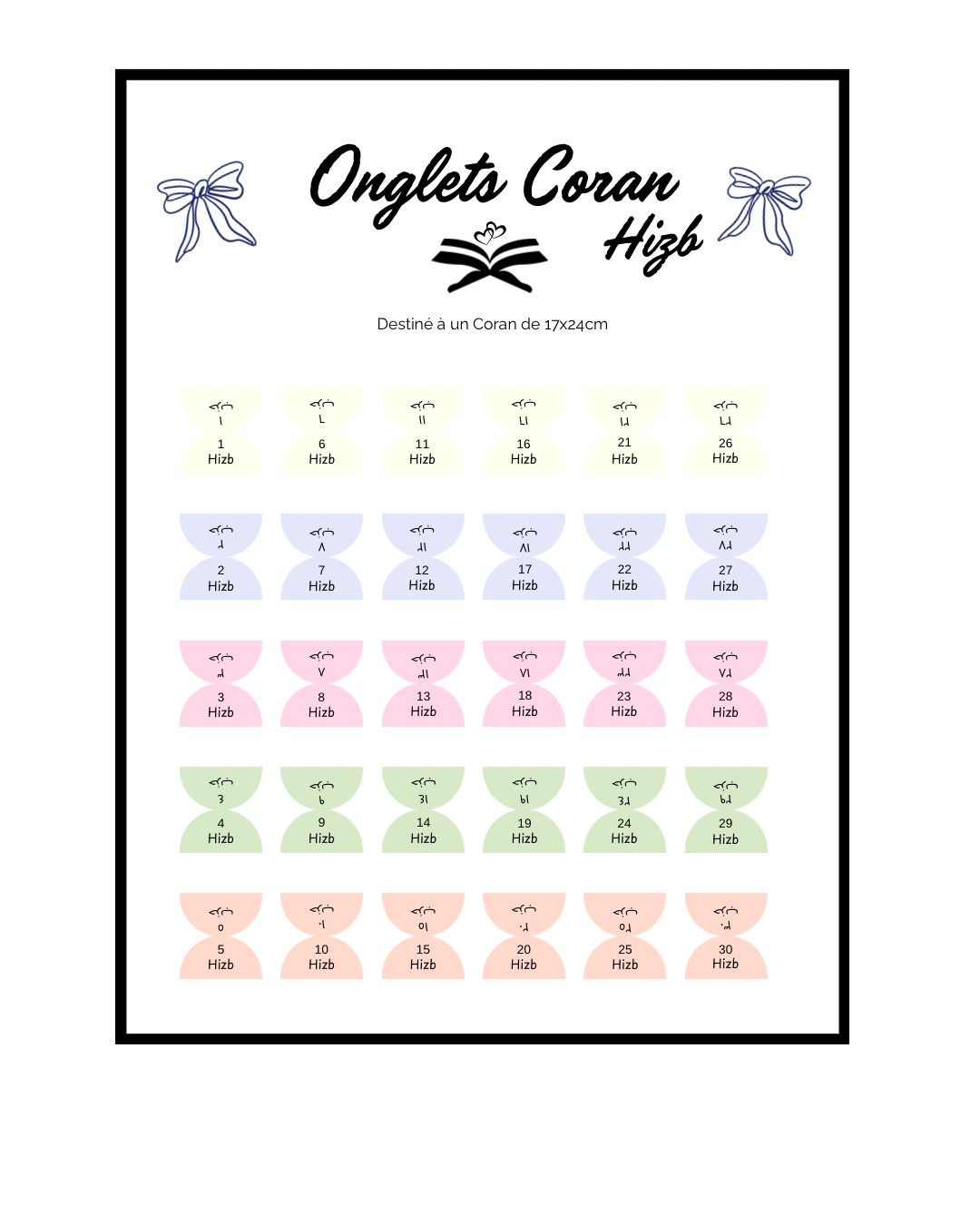 Onglets Coran Hizb Pastel