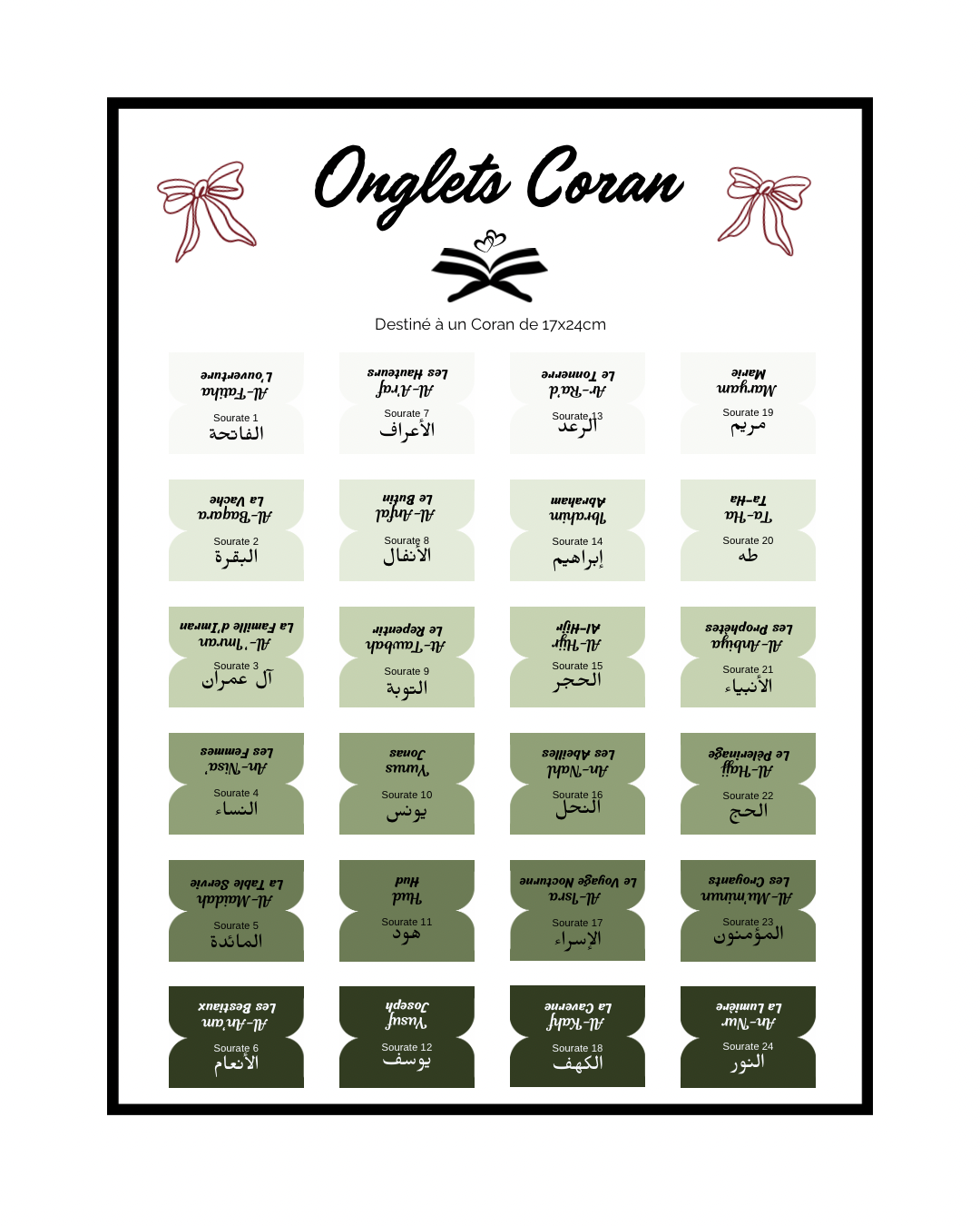 Onglets Coran Sourates Olive