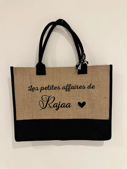 Beige and Black Jute Bag L 43cm x W 20cm x H 30cm