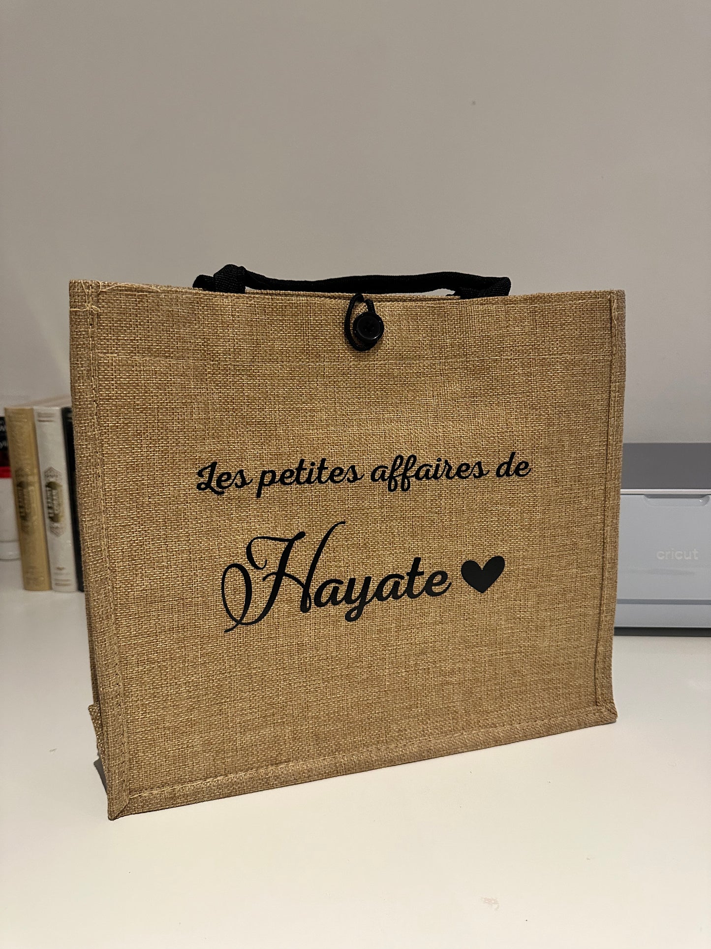 Beige Jute Bag Black Handle L 35cm x W 13.5cm x H 30cm