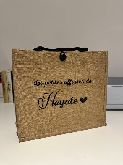 Sac en Jute Beige poignée Noire L 35cm x l 13.5cm x H 30cm