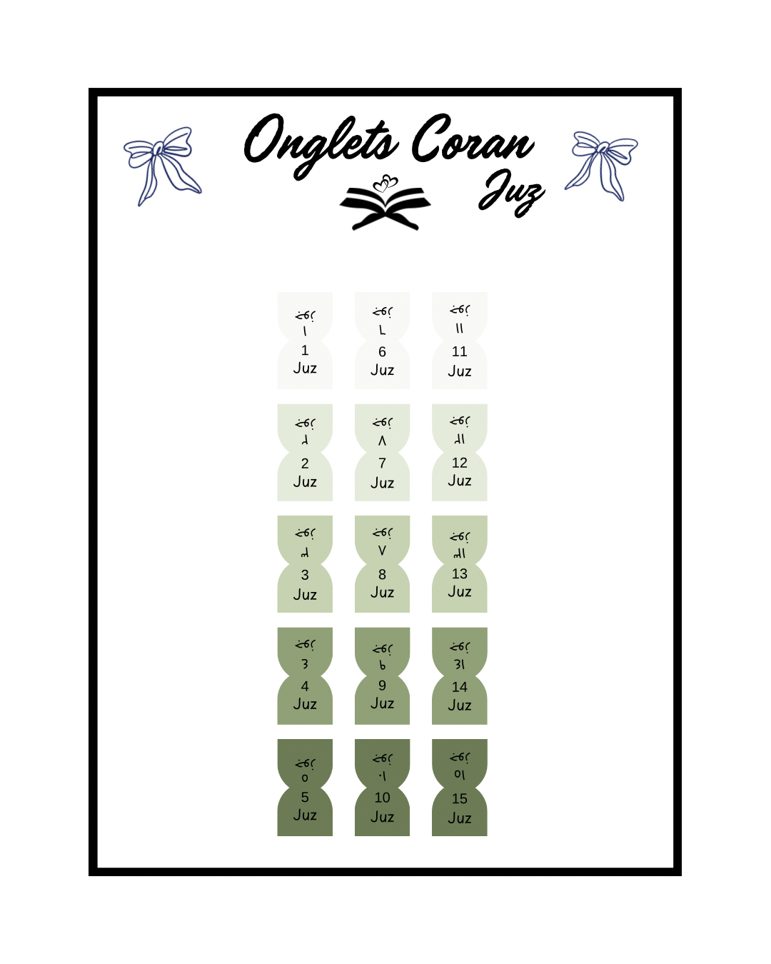 Onglets Coran Juz Olive