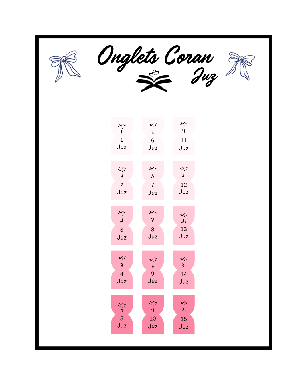 Onglets Coran Juz Girly