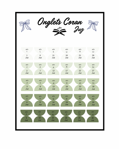 Onglets Coran Juz Olive