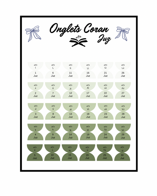 Onglets Coran Juz Olive