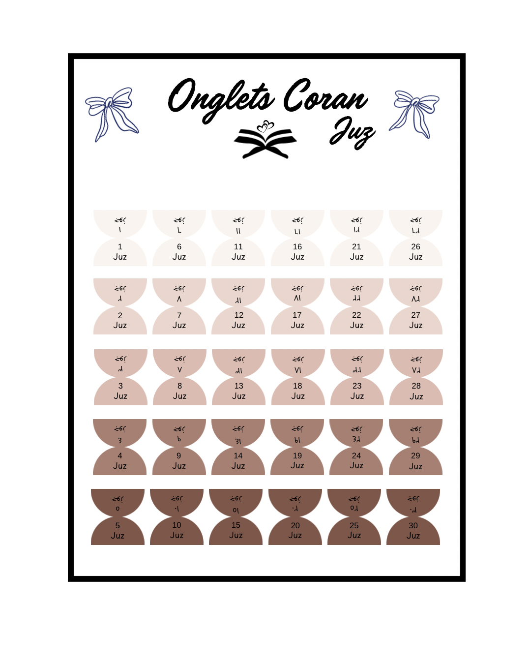 Onglets Coran Juz Chocolat