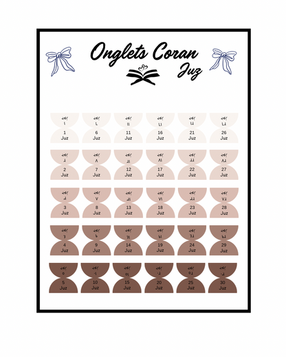Onglets Coran Juz Chocolat