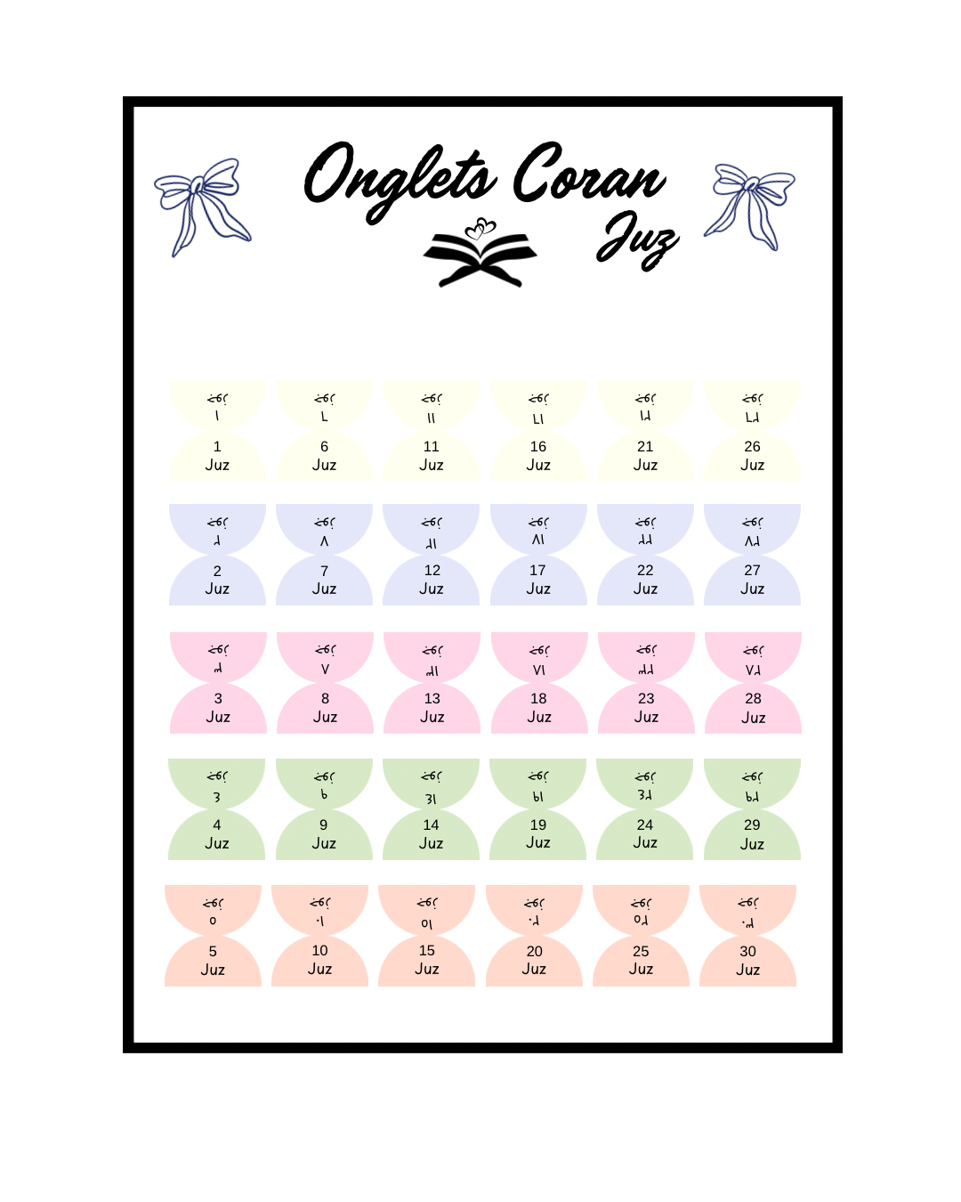 Onglets Coran Juz Pastel