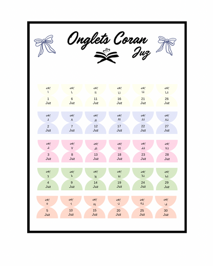 Onglets Coran Juz Pastel