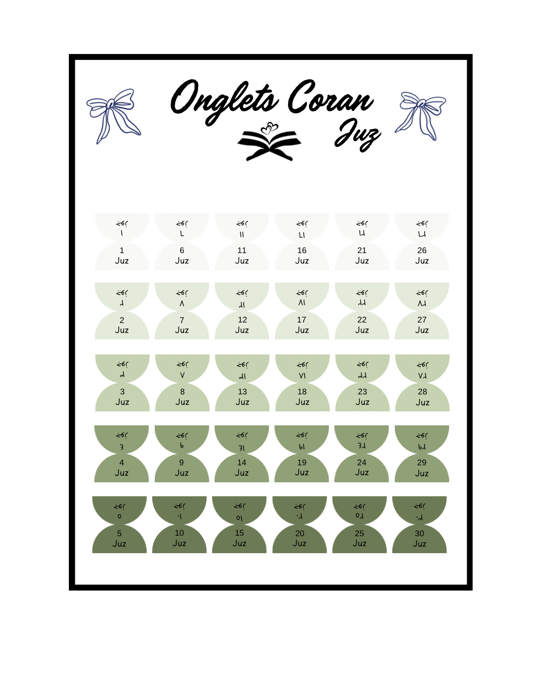 Onglets Coran Juz Olive