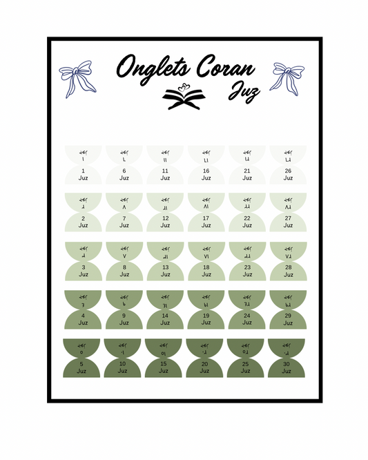 Onglets Coran Juz Olive