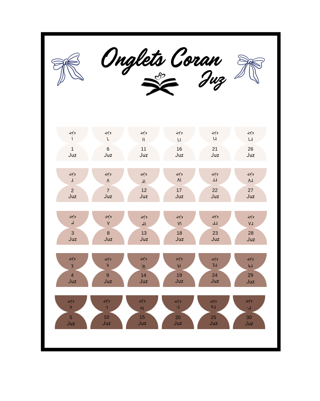 Onglets Coran Juz Chocolat