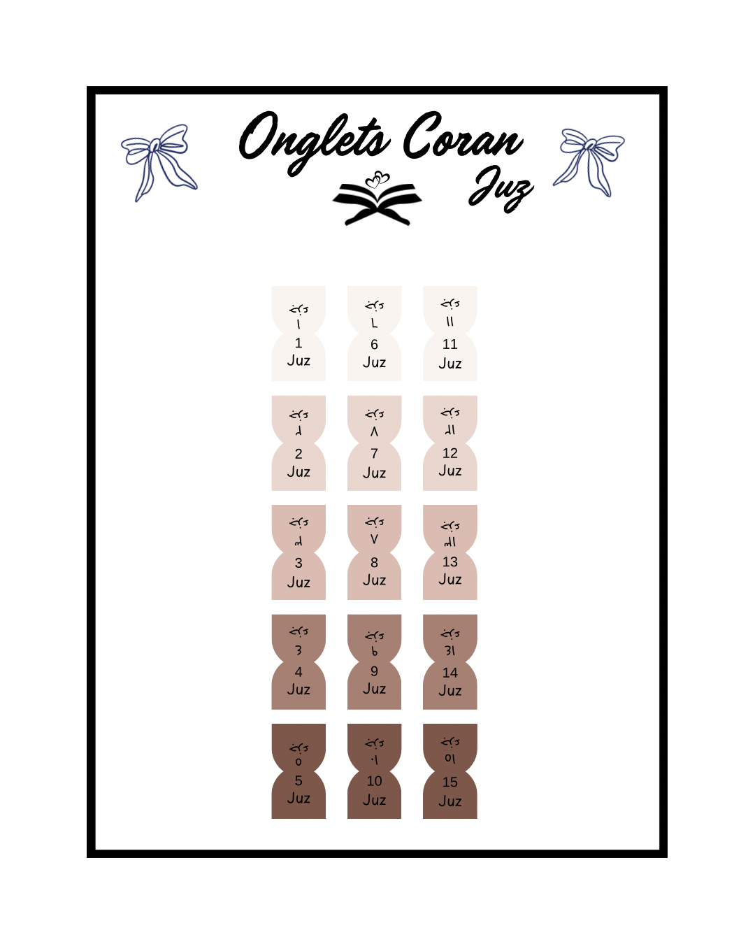 Onglets Coran Juz Chocolat