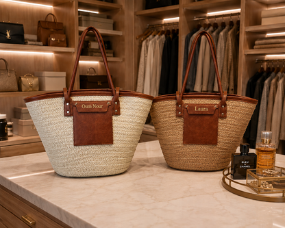 Sac de plage personnalisé en paille tressé