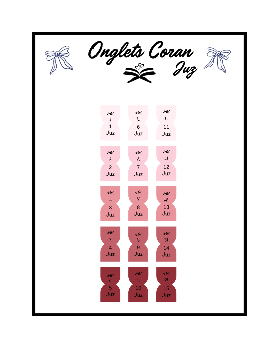 Onglets Coran Juz Bordeau