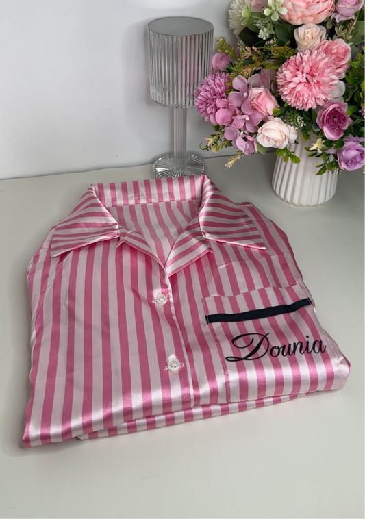 Pyjama rayé satiné manches longues