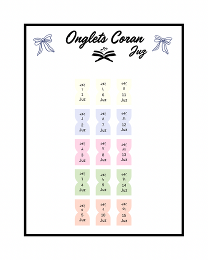 Onglets Coran Juz Pastel