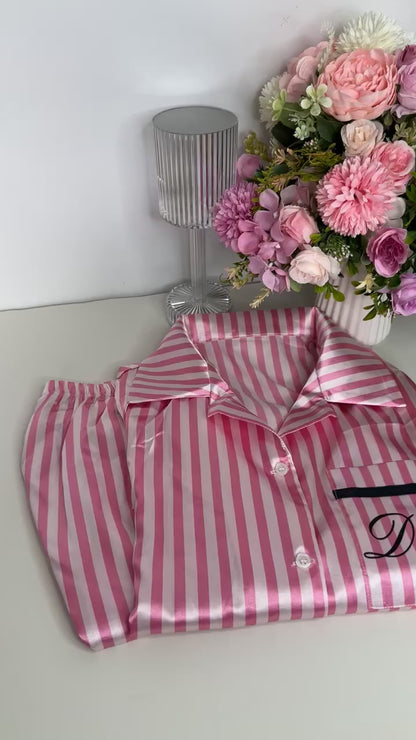 Pyjama rayé satiné manches longues